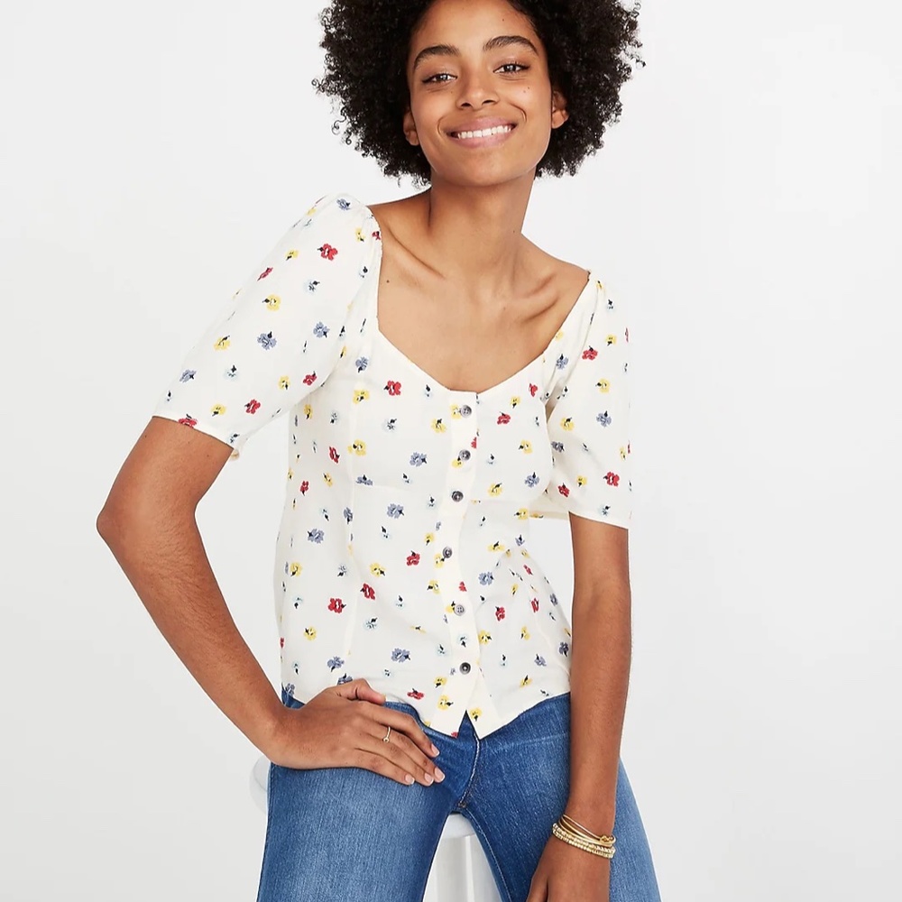 Madewell Seamed Button-Down Shirt in Confetti Floral, Medium - Picture 3 of 8